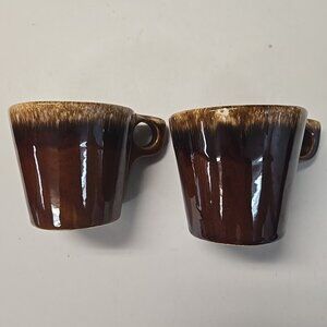 Set Of 2 Vintage Hull Pottery Brown Drip Glaze Coffee Mugs Oven Proof USA Cups